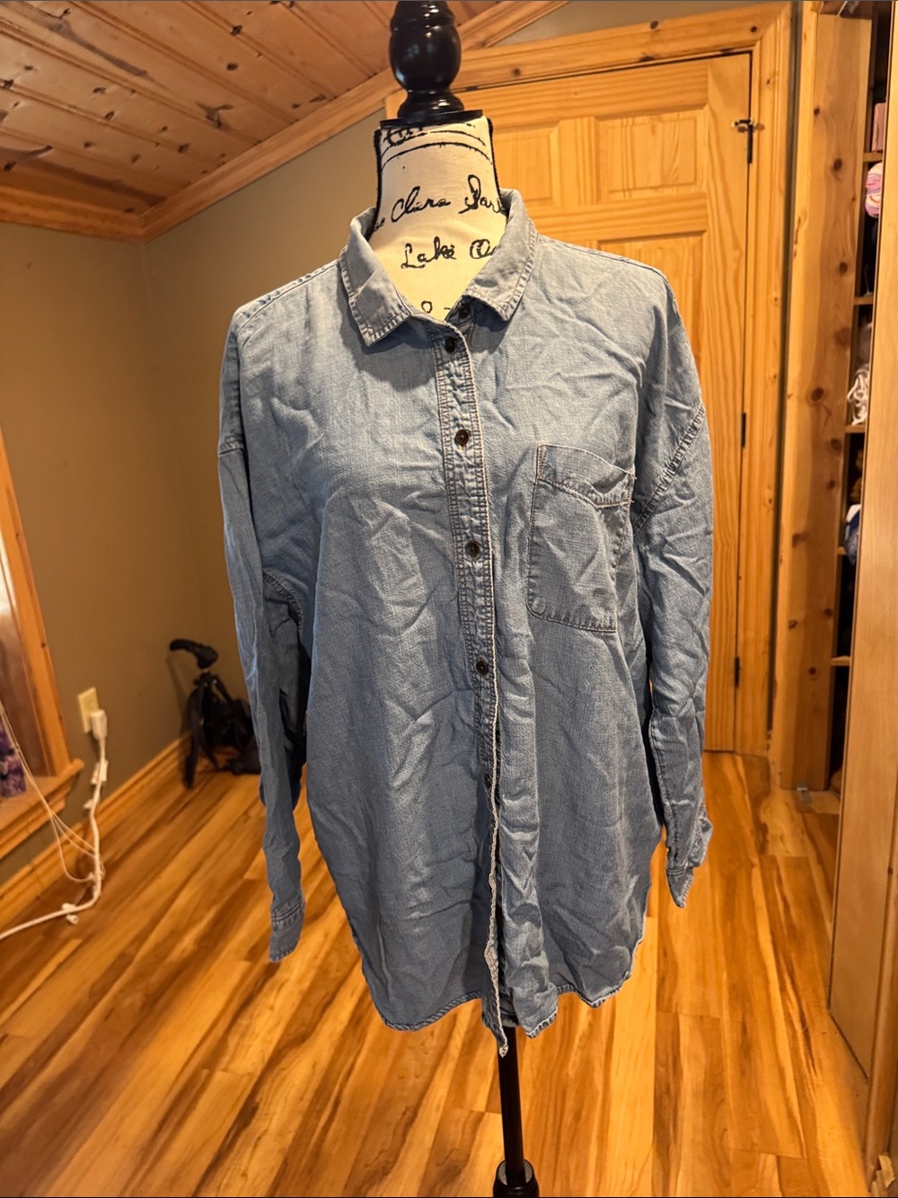 American Eagle Outfitters Light Blue Denim Button-Down Shirt